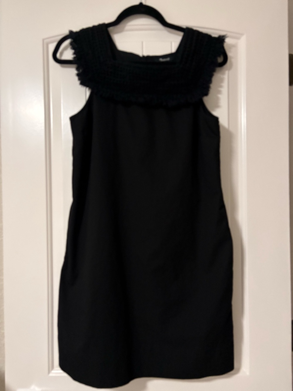 Madewell Black Sleeveless Shift Dress with Textured Square Yoke